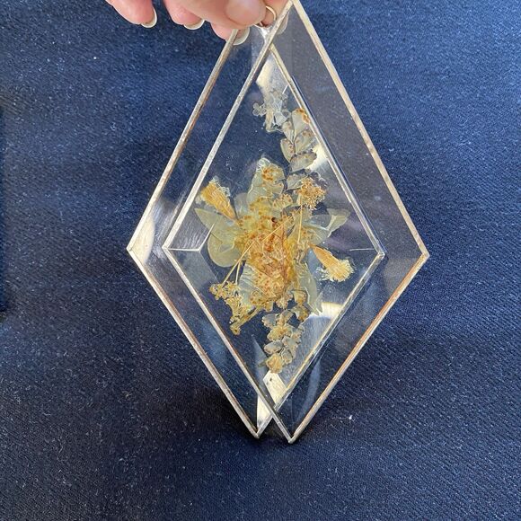 Vintage Diamond Beveled Clear Dried Flower Suncatchers. Set Of 2. No Cracks. USA - Picture 4 of 9
